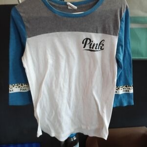 PINK Victoria's Secret Colorblock Top - Blue, Gray, White